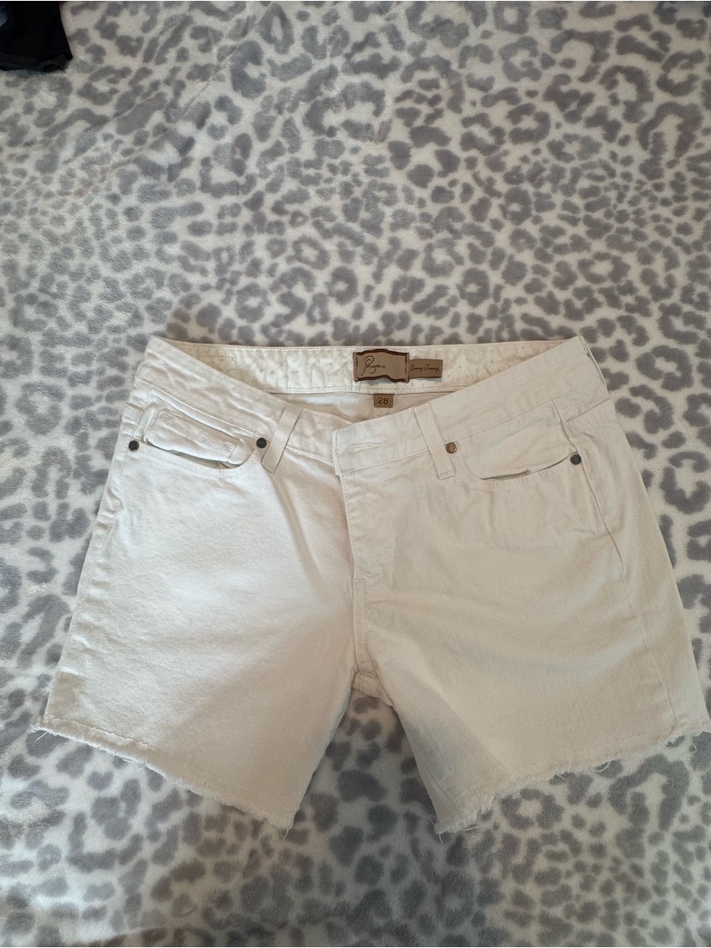 Paige White Low Rise Cut Off Denim Shorts